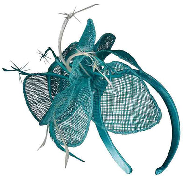 Sinamay Flower Fascinator with Feathers - Scala Collezione Fascinator Scala Hats LDF33TQ Turquoise  