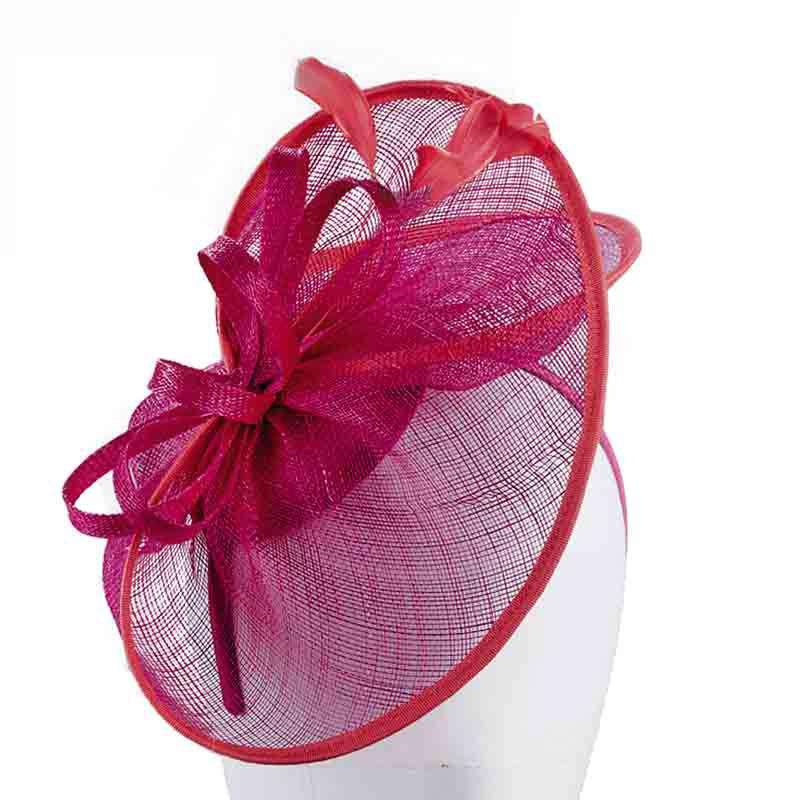Sinamay Fascinator with Loops and Feathers, Fuchsia - Scala Collezione, Fascinator - SetarTrading Hats 