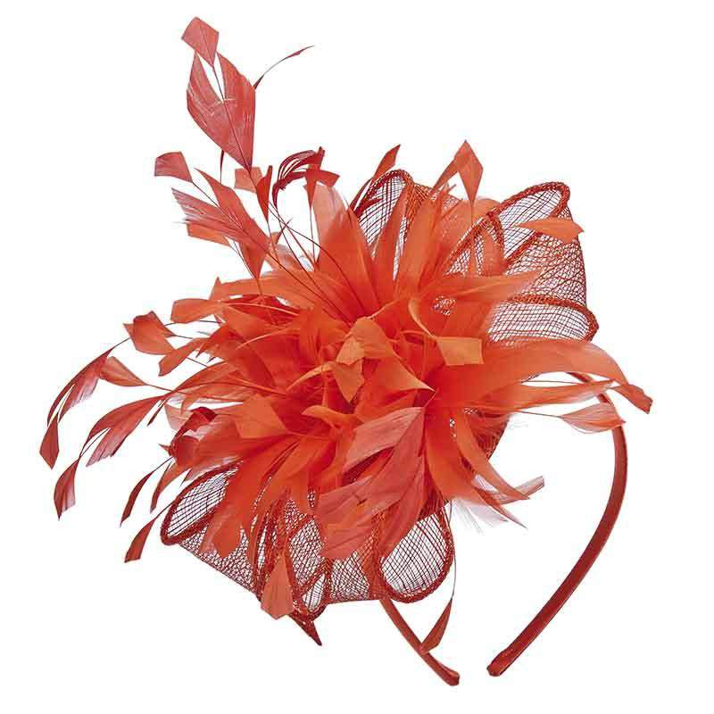 Sinamay Bow with Feather Burst Fascinator - Scala Collezione Fascinator Scala Hats LDF49OR Orange  