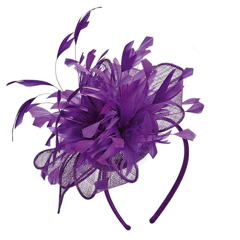 Sinamay Bow with Feather Burst Fascinator - Scala Collezione Fascinator Scala Hats LDF49PP Purple  