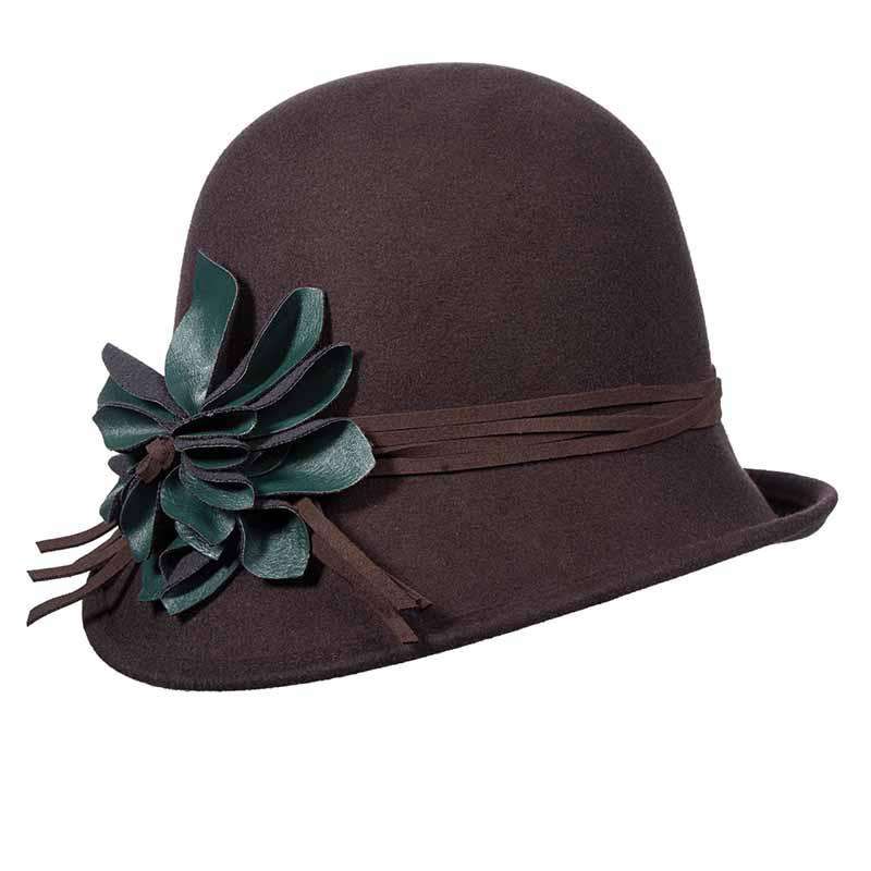 Wool Felt Asymmetrical Cloche with Leatherette Flower - Scala Hats, Cloche - SetarTrading Hats 