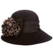 Wool Felt Big Brim Cloche with Organza Silk Flower - Scala Hats, Wide Brim Hat - SetarTrading Hats 