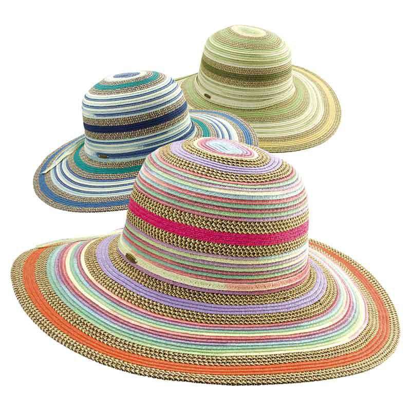Multicolor Striped Braided Sun Hat - Scala Collezione Floppy Hat Scala Hats    