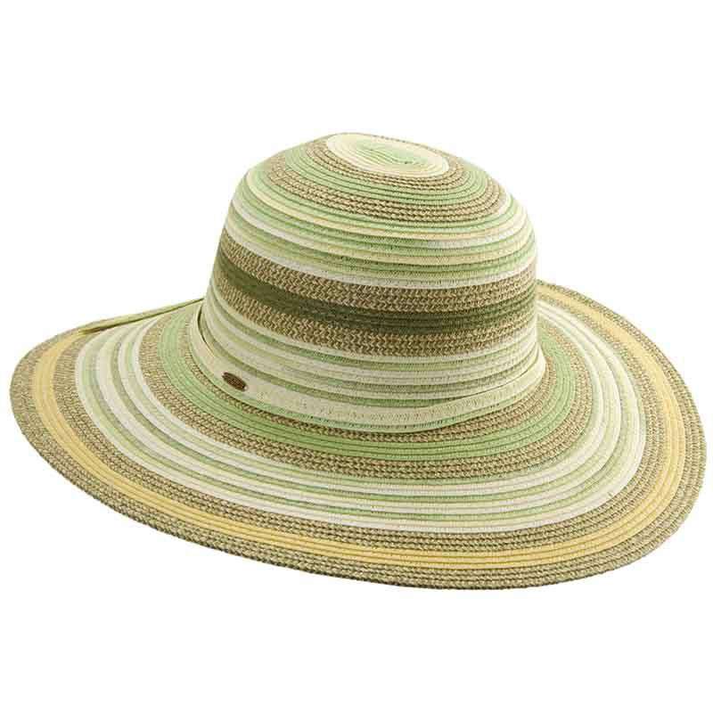 Multicolor Striped Braided Sun Hat - Scala Collezione Floppy Hat Scala Hats lp125GN Green  