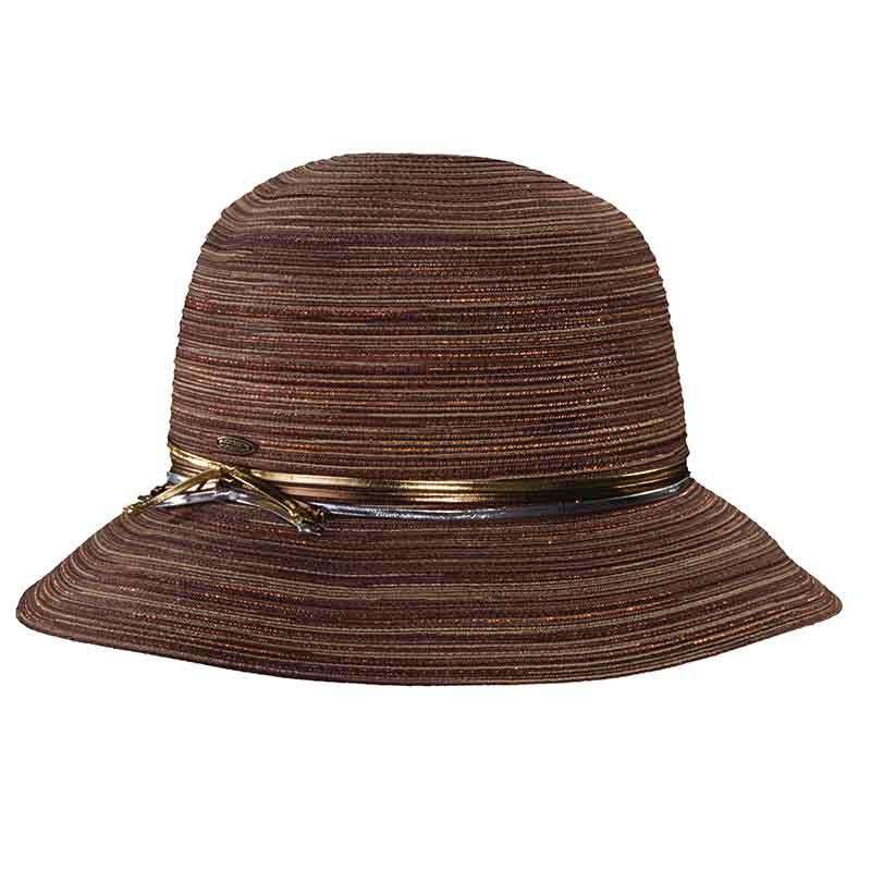 Polybraid Big Brim Cloche with Metallic Band - Scala Collezione Wide Brim Hat Scala Hats LP173BN Brown  