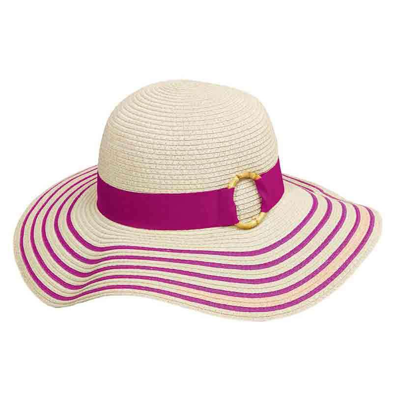 Striped Brim Summer Floppy Hat - Tropical Trends Wide Brim Sun Hat Dorfman Hat Co. lp206fc Fuchsia  