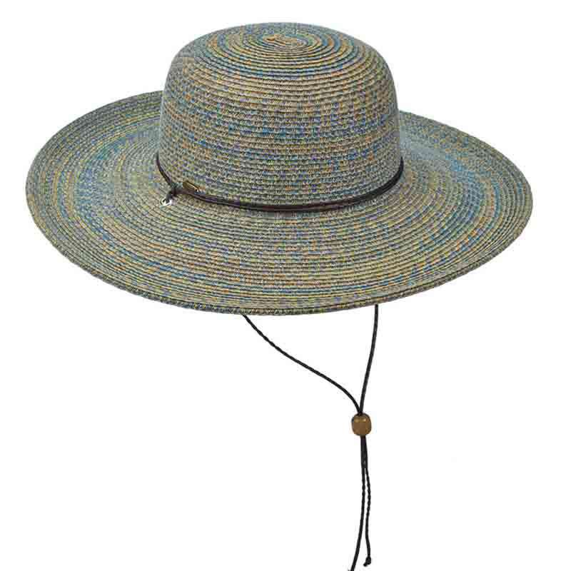 Multi Color Summer Floppy Hat with Chin Strap - Scala Collezione Wide Brim Sun Hat Scala Hats lp243bg Blue-Green  