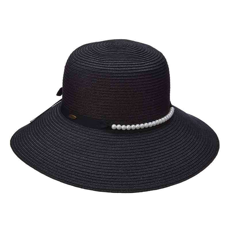 Shapeable Brim Summer Hat with Pearl Bead Band - Scala Hats Wide Brim Hat Scala Hats lp244BK Black  