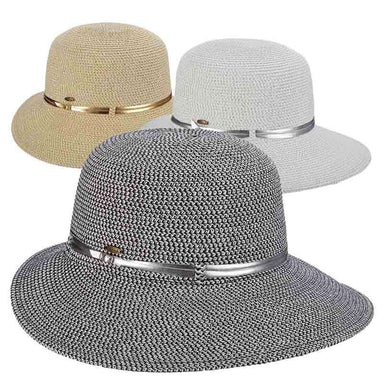 Metallic Facesaver Sun Hat with Belt Accent - Scala Hats, Facesaver Hat - SetarTrading Hats 