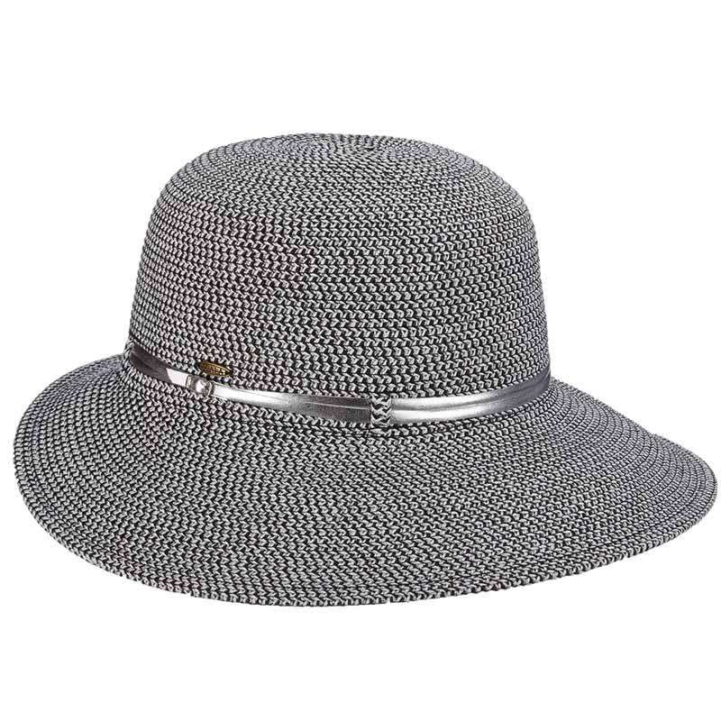 Metallic Facesaver Sun Hat with Belt Accent - Scala Hats Facesaver Hat Scala Hats LP257BK Black  