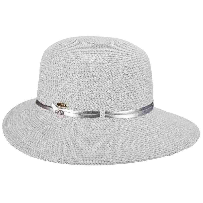 Metallic Facesaver Sun Hat with Belt Accent - Scala Hats Facesaver Hat Scala Hats LP257SV Silver  