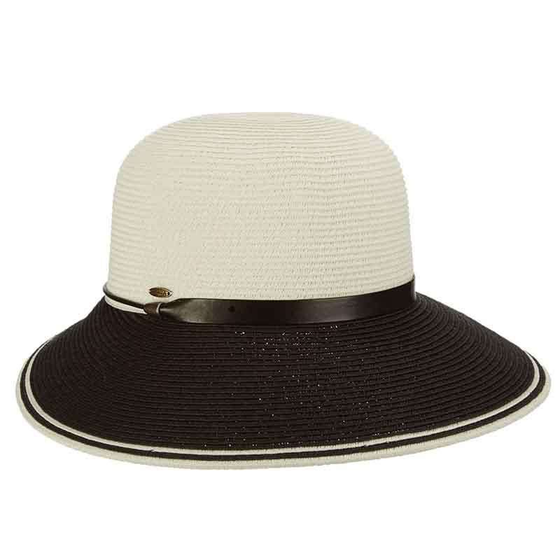 Black and White Dimensional Brim Sun Hat - Scala Hats Wide Brim Hat Scala Hats lp262wh White crown M/L (58 cm) 