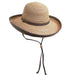 Fine Crocheted Raffia Up Turned Brim Hat with Chin Cord - Scala Hats Kettle Brim Hat Scala Hats LR301OL Olive  