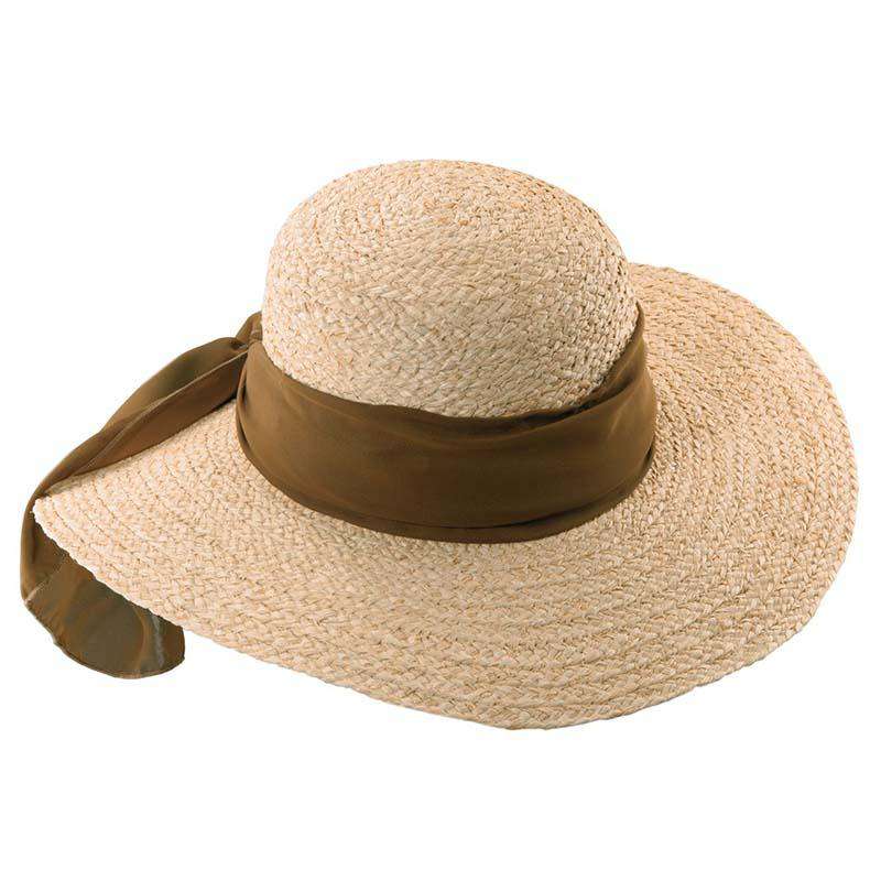 Fine Braided Raffia Floppy Sun Hat - Scala Collezione Wide Brim Sun Hat Scala Hats lr566bn Brown  