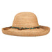 Crocheted Organic Raffia Up Brim Hat with Wood Beads - Scala Hats Kettle Brim Hat Scala Hats lr647nt Natural  