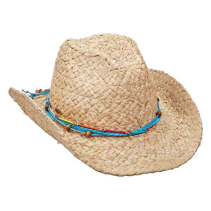 Braided Raffia Shapeable Brim Western Safari Hat - Scala Collezione Cowboy Hat Scala Hats lr696 Turquoise OS (57 cm) 