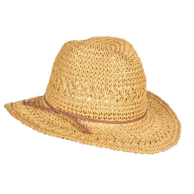 Crocheted Straw Safari Hat - Scala Collezione Safari Hat Scala Hats lt173 Natural  