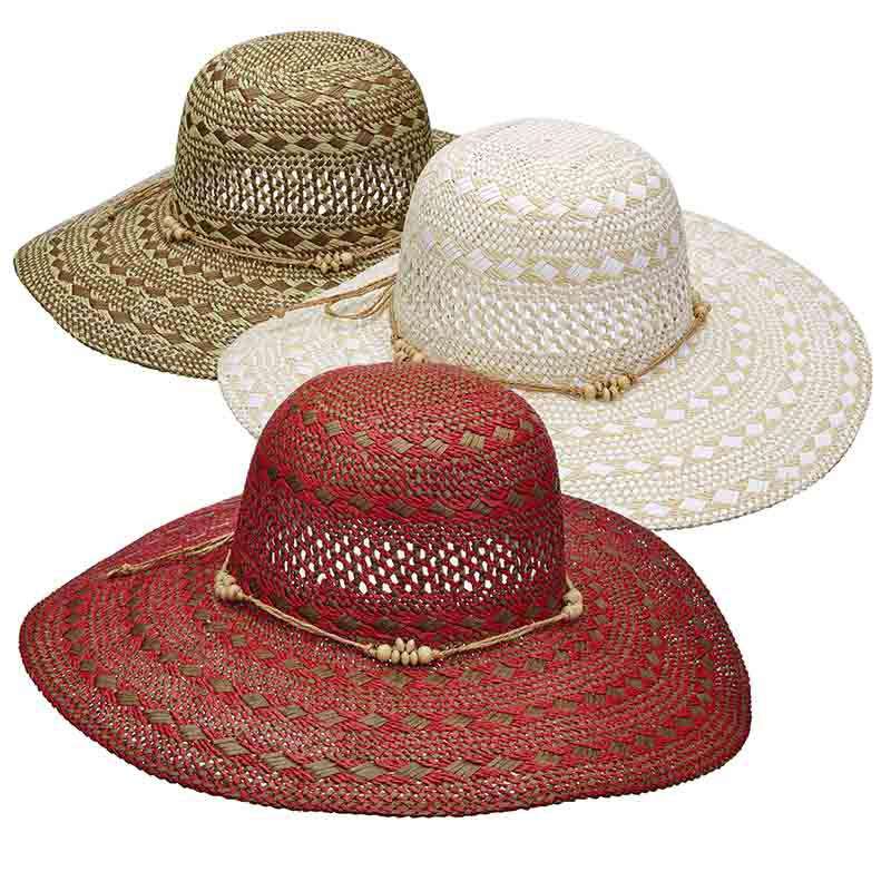 Criss-Cross Woven Two Tone Toyo Summer Floppy Hat - Scala Pronto Wide Brim Sun Hat Scala Hats    
