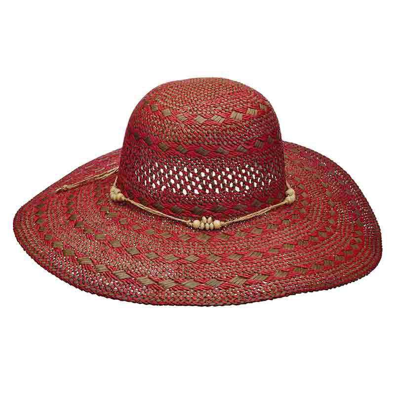 Criss-Cross Woven Two Tone Toyo Summer Floppy Hat - Scala Pronto Wide Brim Sun Hat Scala Hats LT192RD Red  