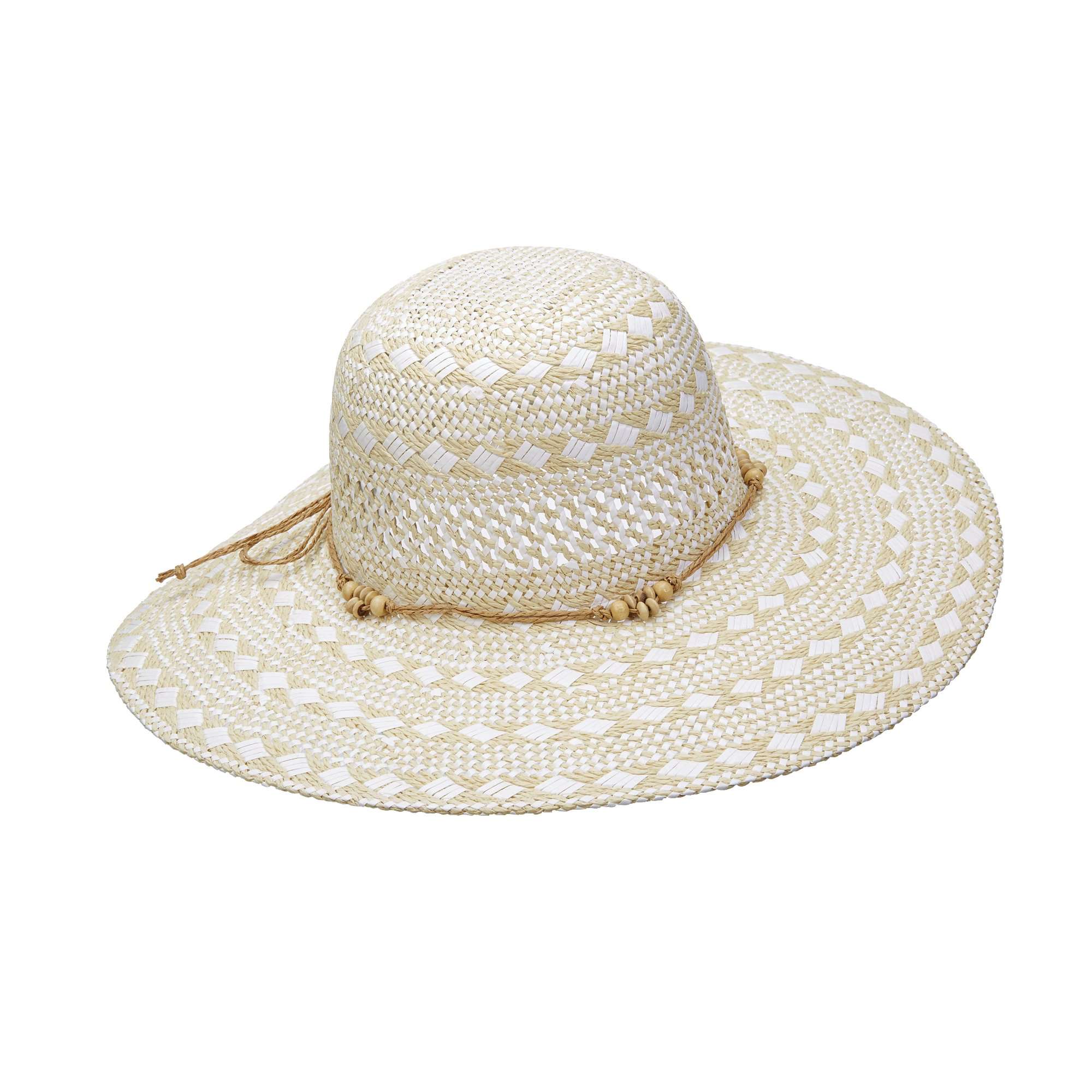 Criss-Cross Woven Two Tone Toyo Summer Floppy Hat - Scala Pronto Wide Brim Sun Hat Scala Hats LT192WH White  