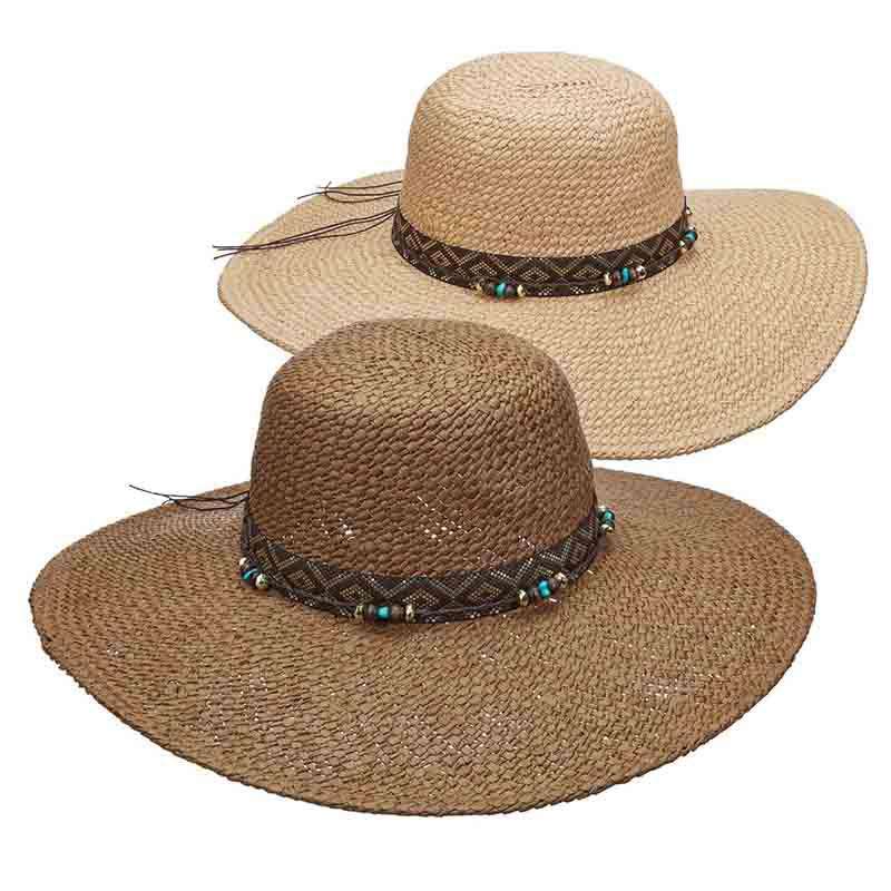 Woven Toyo Floppy Hat with Metallic Band and Beads - Scala Pronto Natural