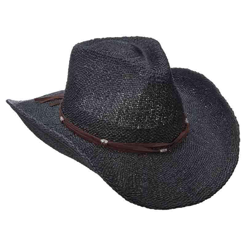 Bangkok Toyo Western Cowboy Hat with Suede Band - Scala Hats Cowboy Hat Scala Hats lt204bk Black  