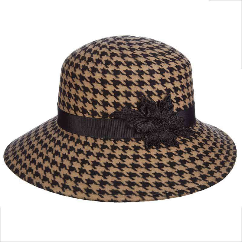 Print Wool Big Brim Hat with Embroidered Applique - John Callanan, Wide Brim Hat - SetarTrading Hats 