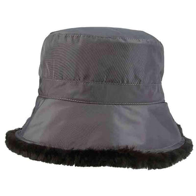 Faux Fur Lined Winter Cloche Hat - Scala Collezione Bucket Hat Scala Hats lw682gy Grey  