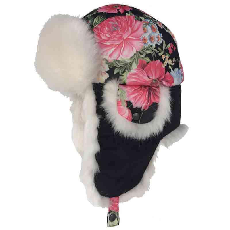 Women's Fur LIned Rose Trapper Hat - Scala Hats Trapper Hat Scala Hats lw713bk Black  