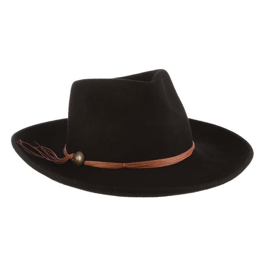 Large Curled Brim Wool Felt Rancher Safari - Scala Hats Safari Hat Scala Hats LF246-BLK Black Medium (57 cm) 