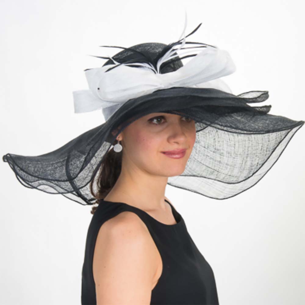 Large Double Layer Black and White Sinamay Derby Hat - KaKyCO, Dress Hat - SetarTrading Hats 