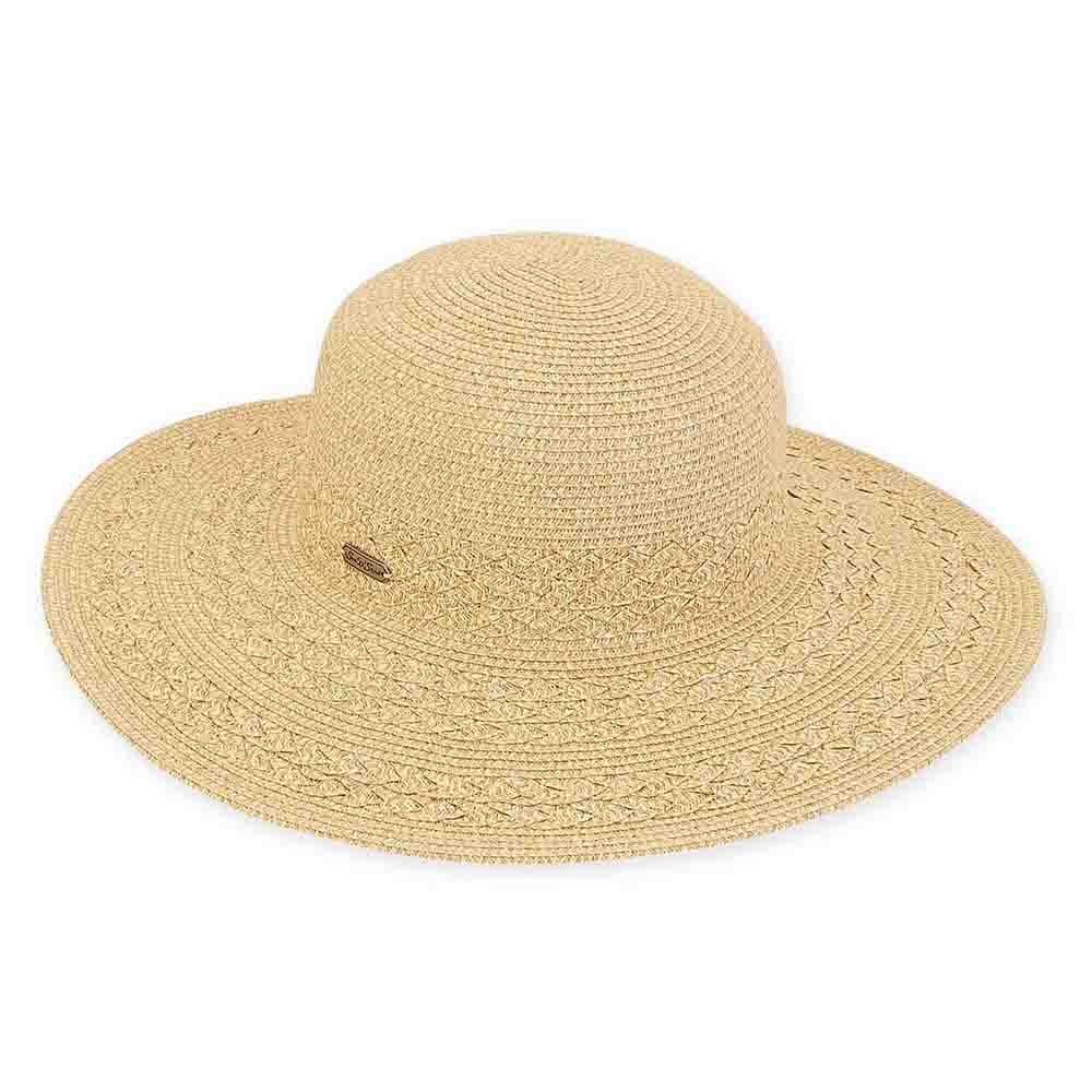 Large Hat Size: Criss Cross Woven Brim Beach Hat - Sun 'N' Sand Hats Wide Brim Sun Hat Sun N Sand Hats HH2319BXL Natural Tweed L/XL (59.5 cm) 