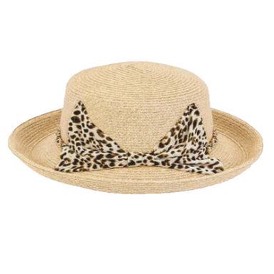 Large Heads Classy Up Brim Hat with Chiffon Leopard Tie - Sun 'N' Sand Hats Wide Brim Sun Hat Sun N Sand Hats    