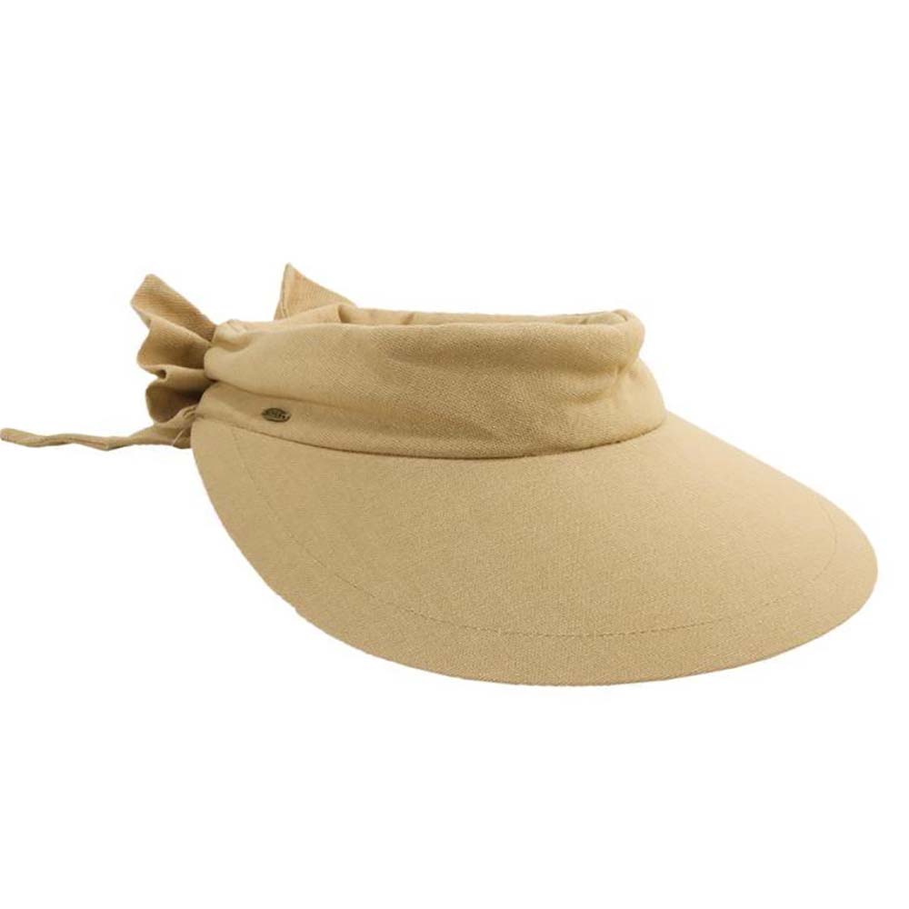 Large Round Linen Sun Visor with Bow - Scala Hats, Visor Cap - SetarTrading Hats 
