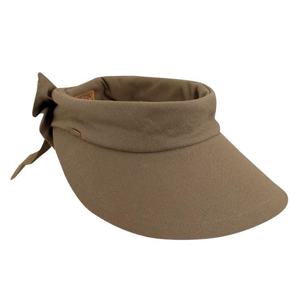 Large Round Linen Sun Visor with Bow - Scala Hats Visor Cap Scala Hats V25OL Olive  
