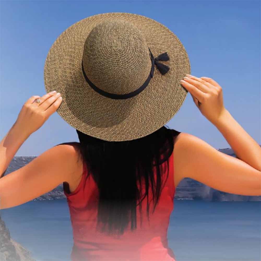 Large Size Women's Hats: Beach Hat with Tassel - Sun 'n' Sand Hats Black Tweed / Large (59 cm)
