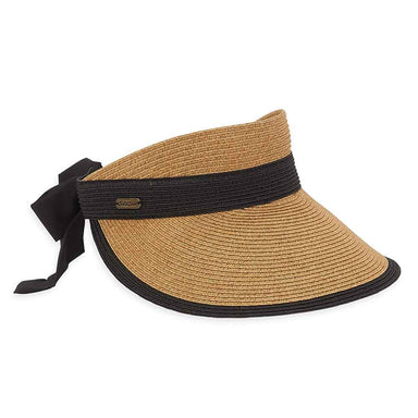 Large Straw Visor Hat with Long Bow - Sun 'N' Sand Hats, Visor Cap - SetarTrading Hats 