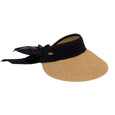 Large Sun Visor with Chiffon Sash and Long Bow - Karen Keith Hats Visor Cap Great hats by Karen Keith BT90-A Tan/Black  