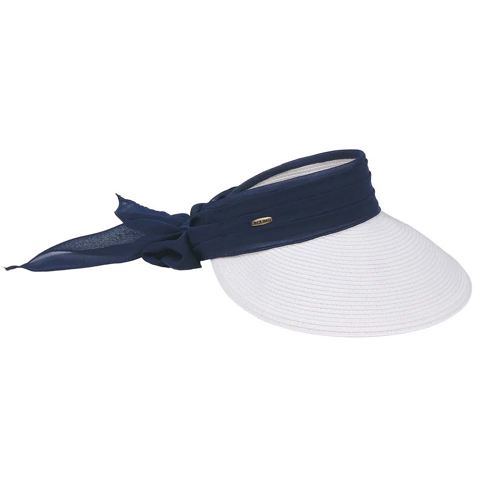 Large Sun Visor with Chiffon Sash and Long Bow - Karen Keith Hats Visor Cap Great hats by Karen Keith BT90-G White/Navy  