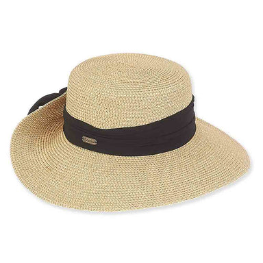 Light Tweed Wide Brim Pinned Up Back Sun Hat - Sun 'N' Sand Hats Facesaver Hat Sun N Sand Hats HH2162B Black Medium (57 cm) 