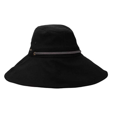 Linen Trail Hat with Chin Cord - Scala Women's Hats Wide Brim Hat Scala Hats LC834-BLK Black Small (55 cm)