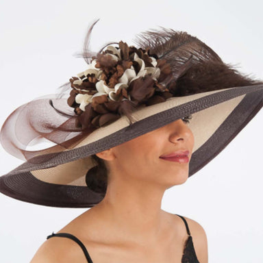 Luxurious Wide Brim Brown and Beige Dress Hat - KaKyCO Dress Hat KaKyCO    