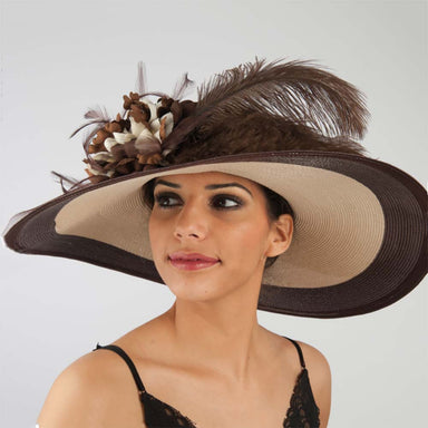 Luxurious Wide Brim Brown and Beige Dress Hat - KaKyCO Dress Hat KaKyCO 301738 Beige / Brown Medium (57 cm) 