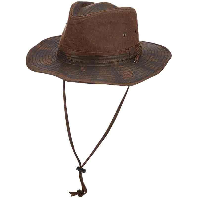 Distressed Cotton Outback Hat with Chin Cord - DPC Hats Safari Hat Dorfman Hat Co. mc372m Brown Medium 