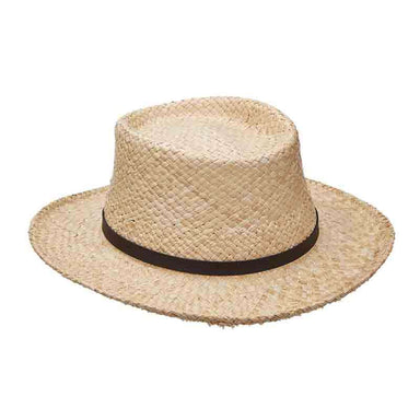 Organic Raffia Gambler with Faux Leather Band - Scala Hats for Men Gambler Hat Scala Hats MR201s S/M (21 1/2"-22 1/8")  