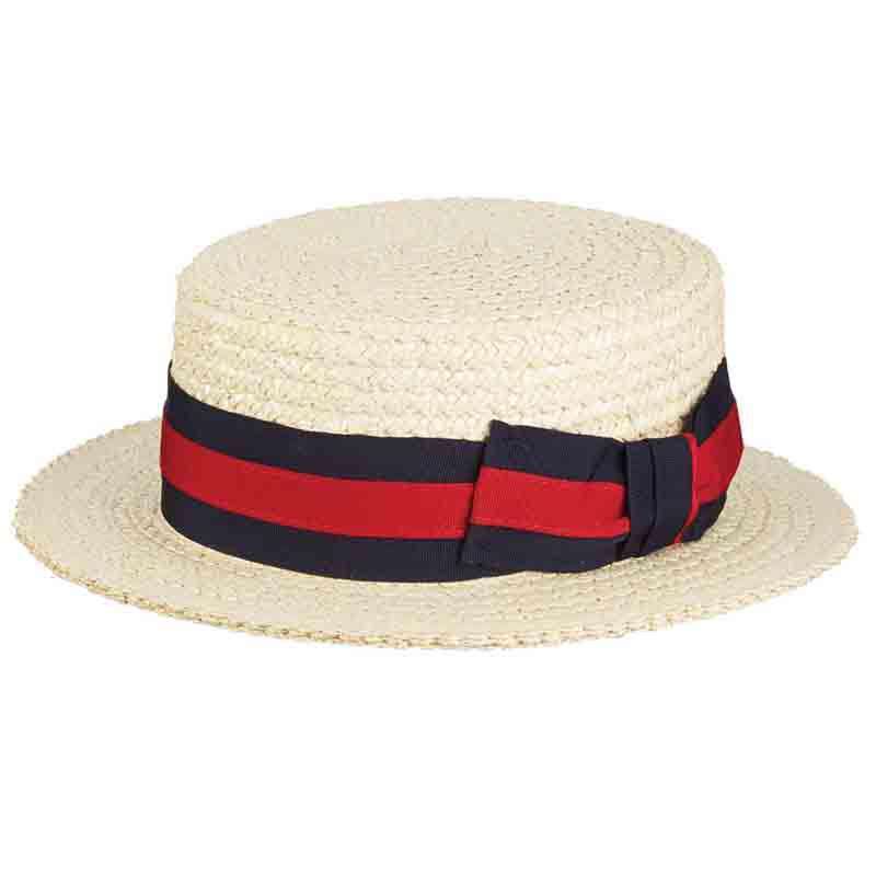 Braided Laichow Boater with Red and Navy Band - Scala Hats, Gambler Hat - SetarTrading Hats 