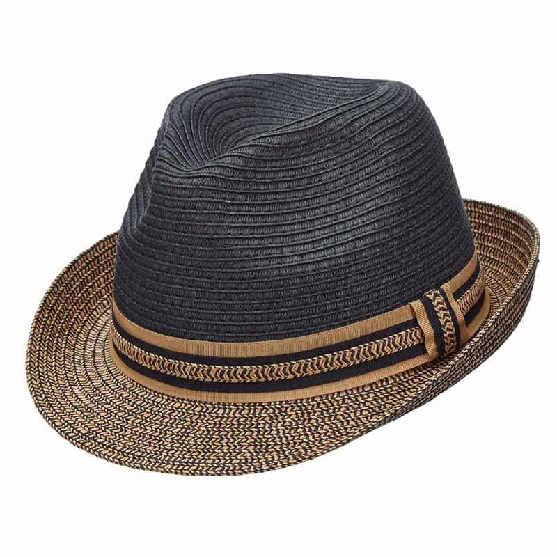 Jitney Two Tone Tweed Brim Straw Fedora Hat - DPC Global Fedora Hat Dorfman Hat Co. ms390bkx Black X-Large (60 cm) 