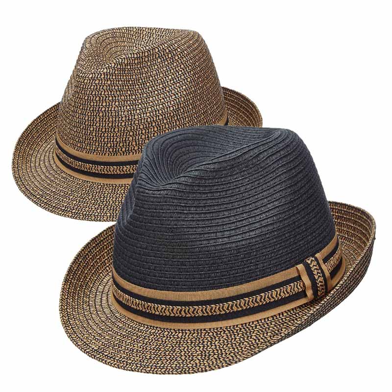 Jitney Two Tone Tweed Brim Straw Fedora Hat DPC Global