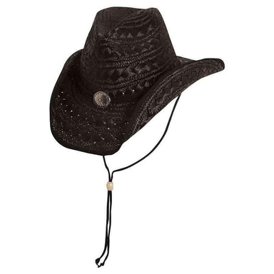 Fancy Weaved Dyed Rush Western Cowboy Hat - DPC Outdoor Cowboy Hat Dorfman Hat Co. ms93bks Black S/M 