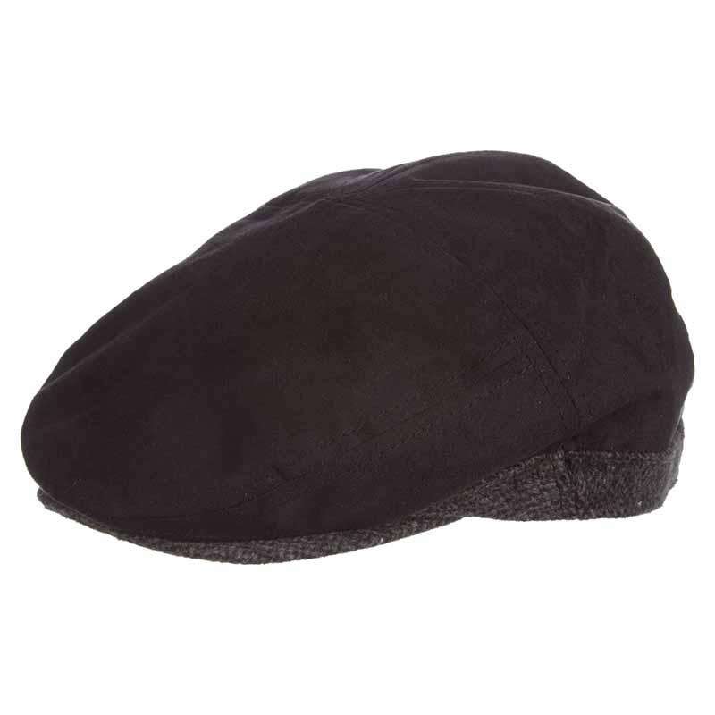 Faux Suede and Wool Ivy Cap - DPC 1921 Flat Cap Dorfman Hat Co. mw261bkm Black Medium 